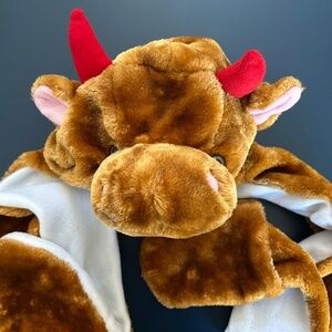 Plush Cow Hat Scarf Hand Warmer All in One